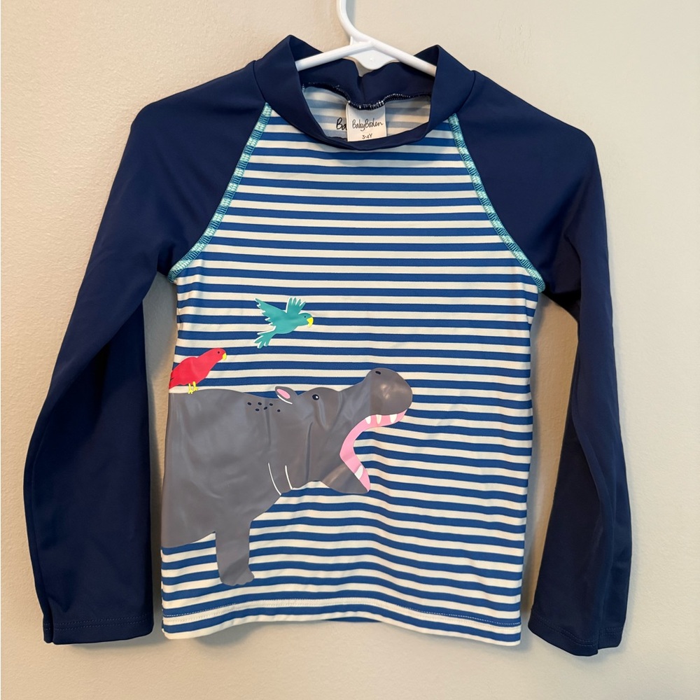 Baby Boden Blue and White Striped Hippo Rashguard